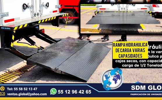 Fabricantes de Rampas hidraulicas para camiones, camionetas, de carga y descarga venta y fabricacion. SDM Global Mexico somos una empresa líder en la fabricacion de Rampas Hidraulicas para camion, camioneta, de carga y descarga cajas y remolques con personal altamente capasitado para su fabricacion, contamos con diferentes capasidades en cada rampa hidraulica.Las rampas hidráulicas son plataformas de acero que te ayudarán a cargar y descargar una gran cantidad de productos en menor tiempo, fabricadas para carrocerias remolques cajas secas plataformas unidade moviles, especiales para chasis camioneta camiones rabones.Somos una Empresa Mexicana líder en el Mercado con años de experiencia, especialistas como fabricantes de Rampas Hidraulicas unidades moviles, carrocerias, cajas secas, remolques, pipas de agua, compactadores de basura, alargado y acorazado de chasis, equipamiento de patrullas, ambulancias de traslado, gruas de plataforma, redilas estaquitas, unidades para trasalado de reos, personal, primer respondiente, antimotin, proximidad, etc.Somos fabribricantes directos, distribuidores en todo Mexico, comunicate y te atenderemos personalmente. Fabricantes de Rampas hidraulicas para camiones, camionetas, de carga y descarga venta y fabricacion. SDM Global Mexico somos una empresa líder en la fabricacion de Rampas Hidraulicas para camion, camioneta, de carga y descarga cajas y remolques con personal altamente capasitado para su fabricacion, contamos con diferentes capasidades en cada rampa hidraulica.Las rampas hidráulicas son plataformas de acero que te ayudarán a cargar y descargar una gran cantidad de productos en menor tiempo, fabricadas para carrocerias remolques cajas secas plataformas unidade moviles, especiales para chasis camioneta camiones rabones.Somos una Empresa Mexicana líder en el Mercado con años de experiencia, especialistas como fabricantes de Rampas Hidraulicas unidades moviles, carrocerias, cajas secas, remolques, pipas de agua, compactadores de basura, alargado y acorazado de chasis, equipamiento de patrullas, ambulancias de traslado, gruas de plataforma, redilas estaquitas, unidades para trasalado de reos, personal, primer respondiente, antimotin, proximidad, etc.Somos fabribricantes directos, distribuidores en todo Mexico, comunicate y te atenderemos personalmente.